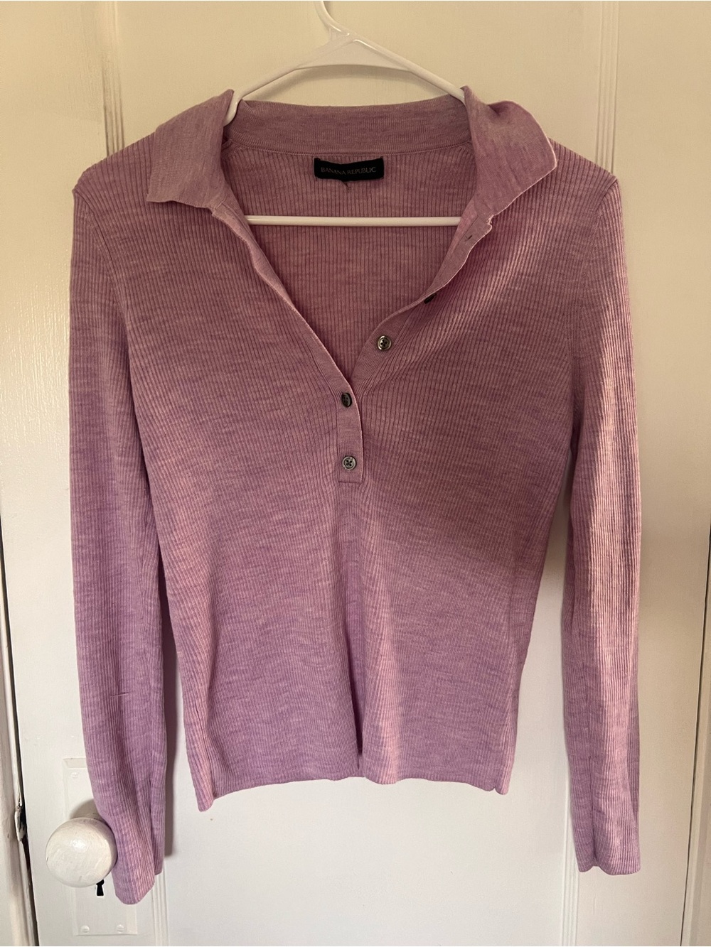 Banana Republic Lilac Ribbed Long-Sleeve Polo